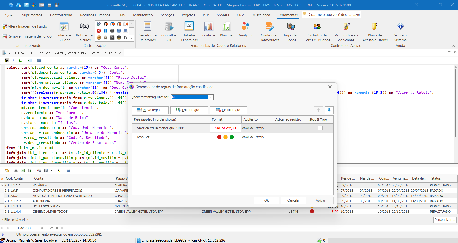 Query Designer - Consultas personalizadas com formatação condicional
