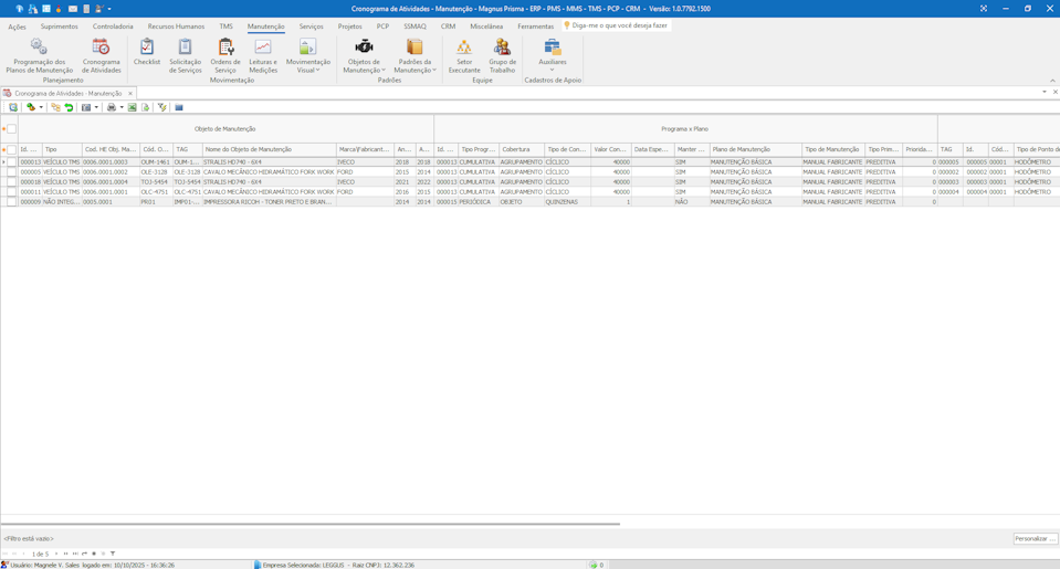 Cronograma de Manutenção Planejada
