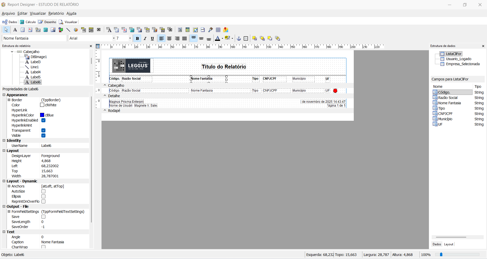 Report Designer, modifique ou crie seus próprios relatórios